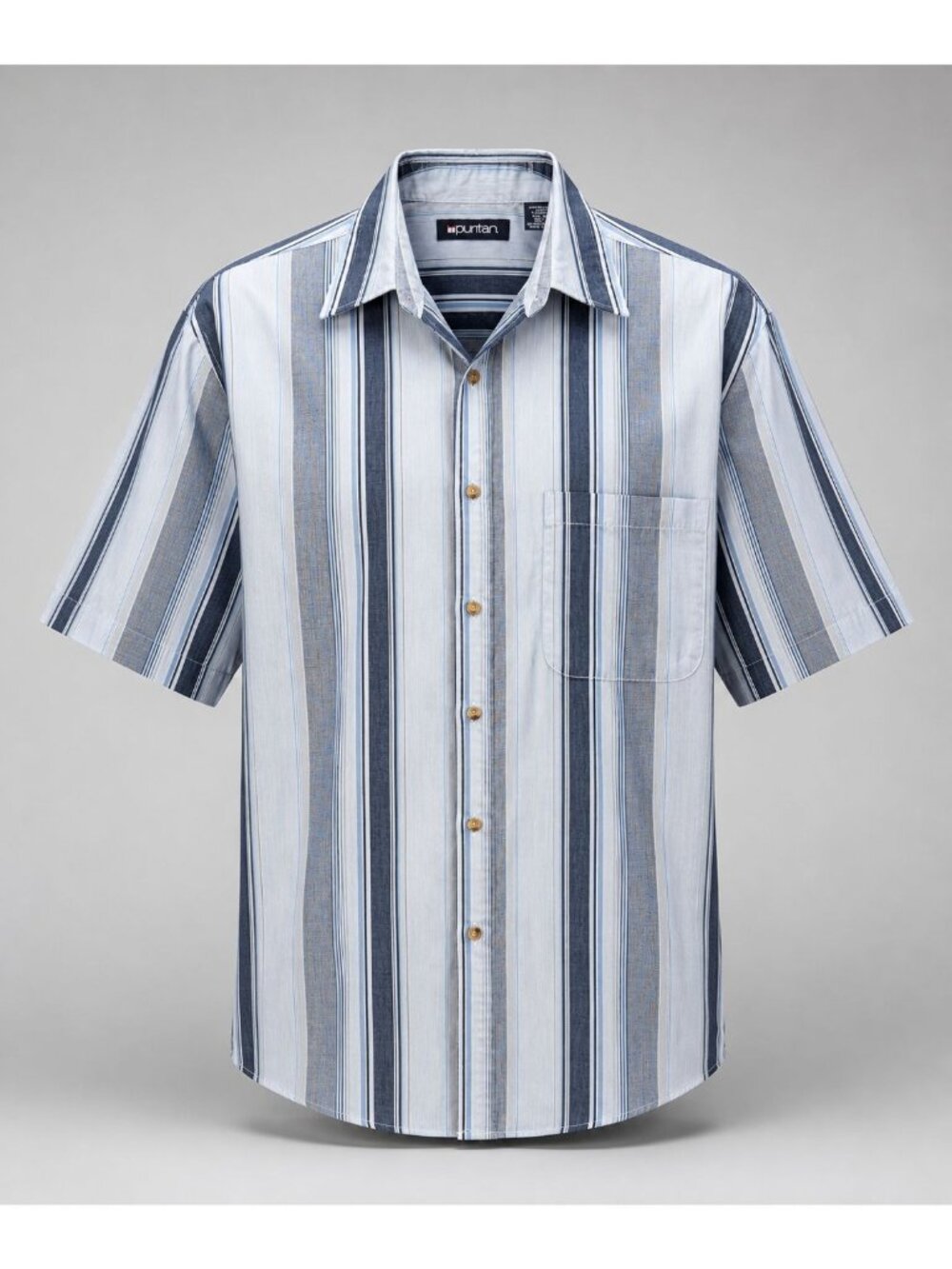 Puritan Mens Large Shirt Blue Stripe Short Sleeve Button Down Dad